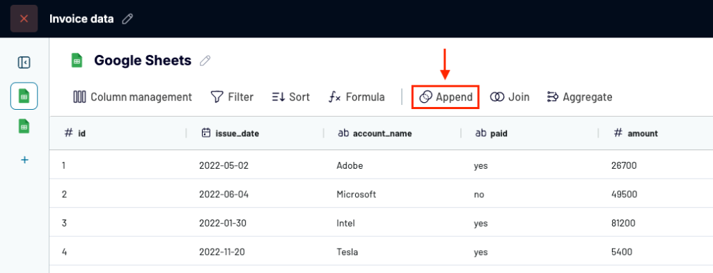 Step three to append data with Coupler.io for google importrange tutorial