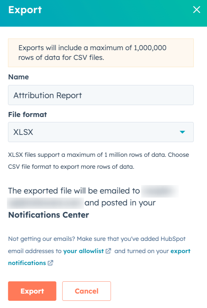 31. Exporting a HubSpot attribution report in spreadsheet format