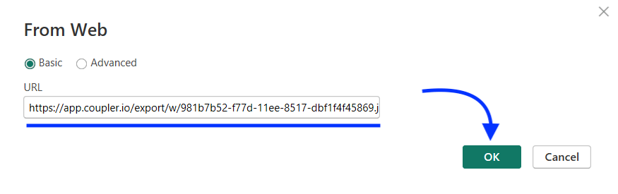 4 paste importer url in power bi