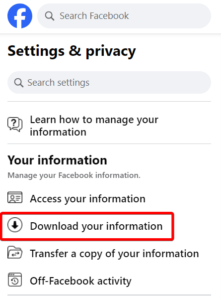 5.1 facebook personal data download your information