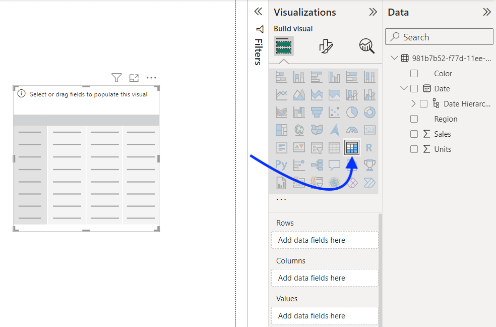 6 select matrix visual to create power bi pivot table