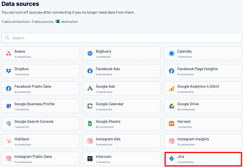 7.4. Selecting Jira as the data source