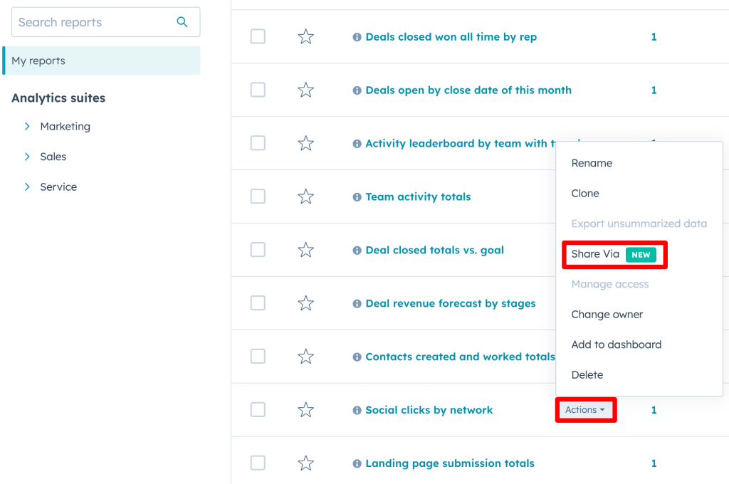 8. Choosing to share a HubSpot social media report