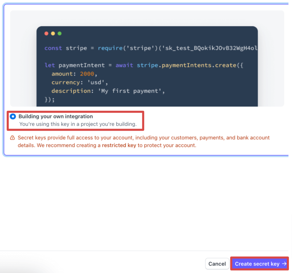 8. Specifying how you ll use your Stripe secret key