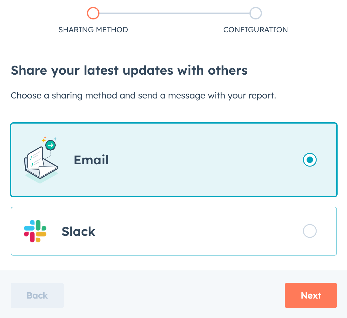 9. Selecting Email as a sharing method for your HubSpot social media report