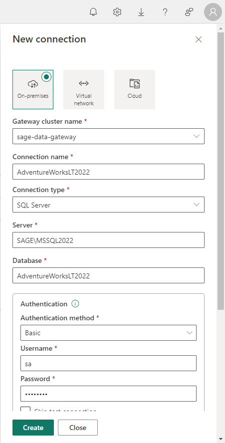 Figure 7.2. Entering a gateway connection details