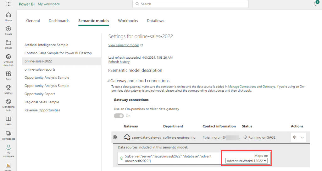 Figure 7.4. Mapping the data source to use the gateway connection