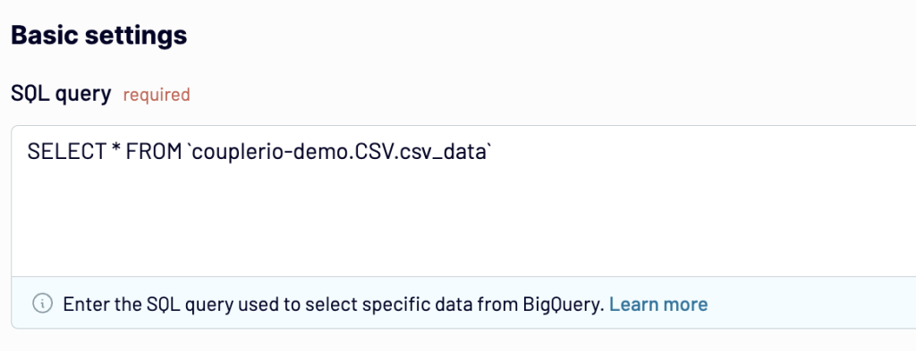 BigQuery to Google Sheets enter query