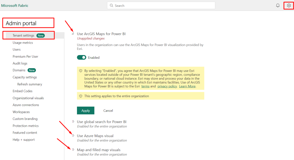 Enable Map Settings Power BI