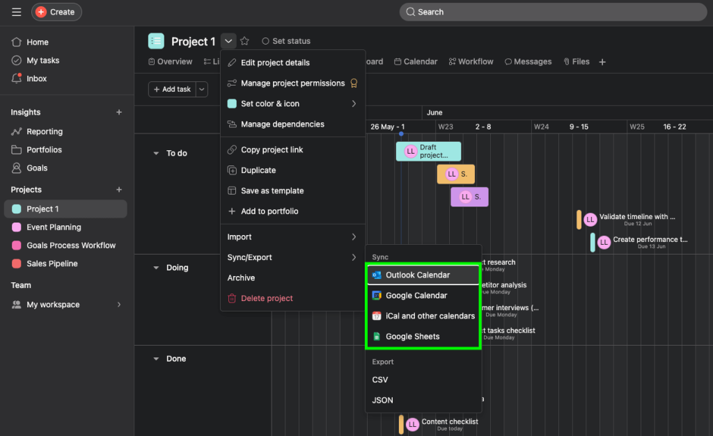 2 export asana timeline data