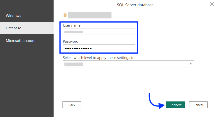 4 enter credentials for connection