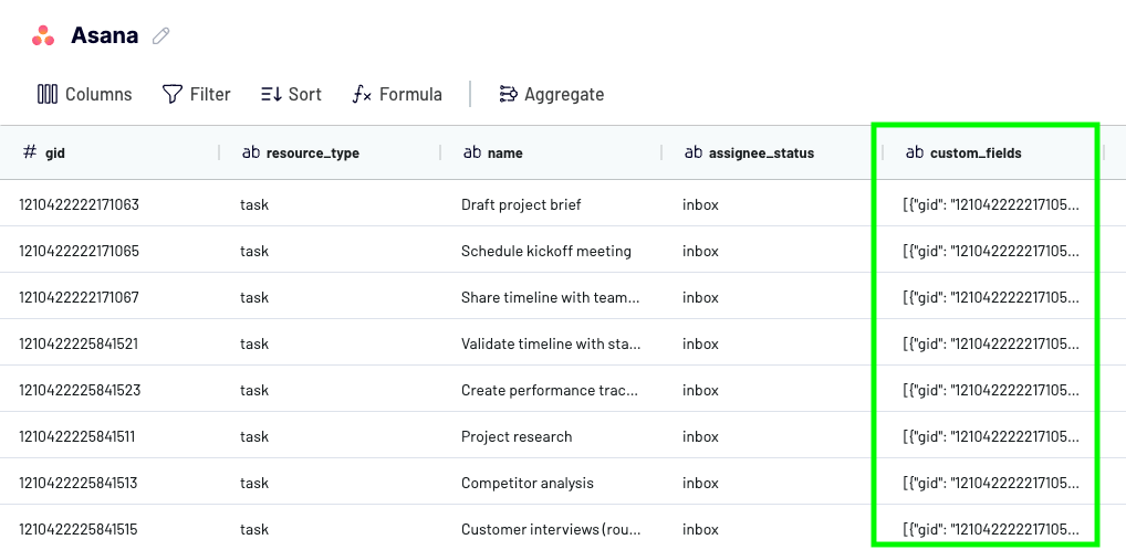 custom fields export asana
