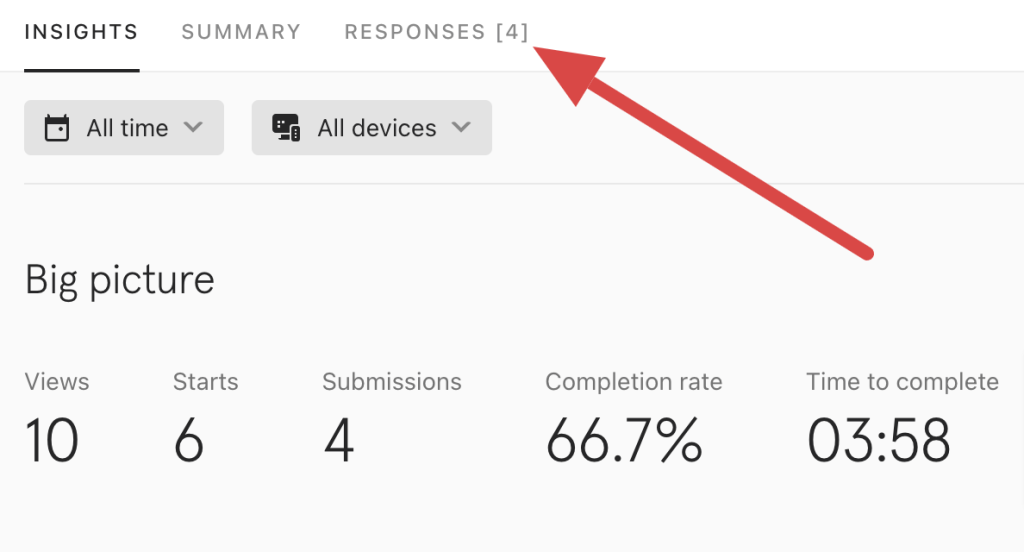 click on the Responses tab