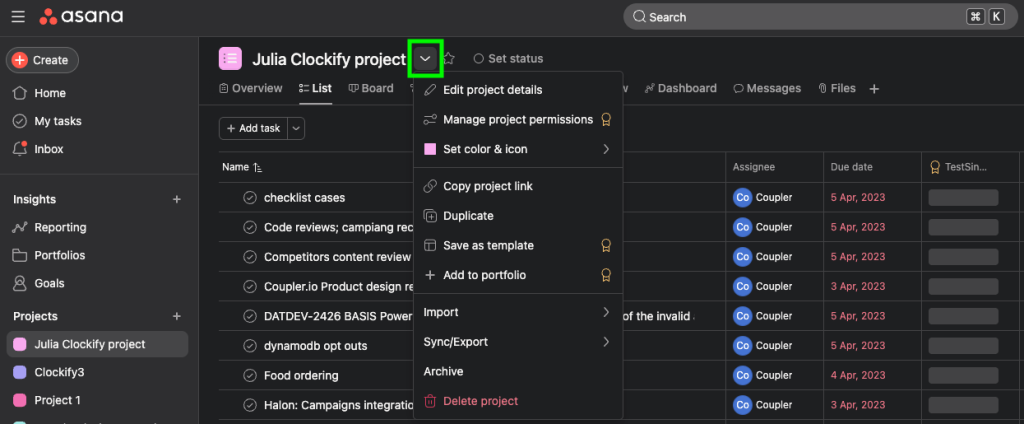 step 2 asana manual export