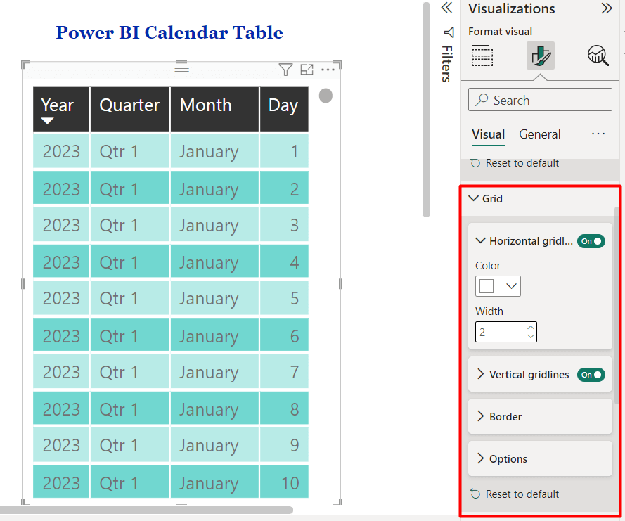 22 calendar table grid