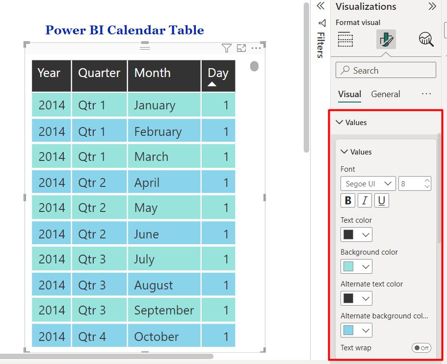 23 calendar table value customization