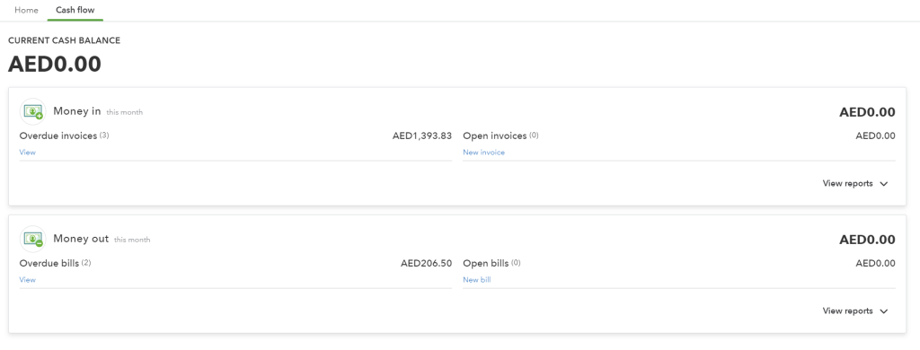 3. quickbooks built in dashboard cash flow