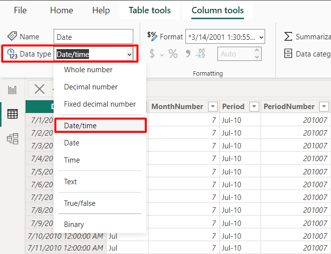 30 set data type as date