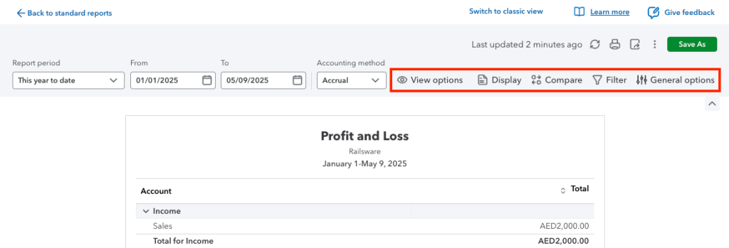 3a quickbooks online reports additional customization options modern view