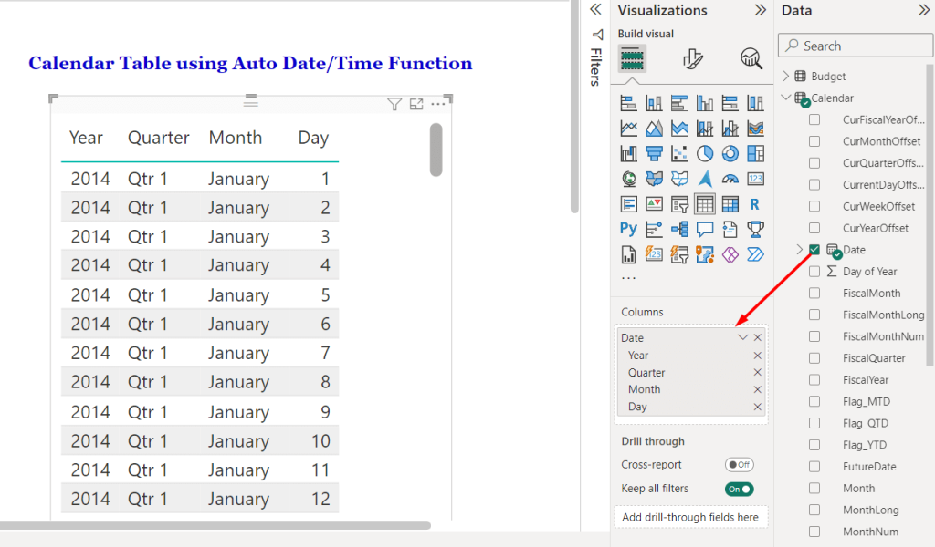4 calendar auto date time table
