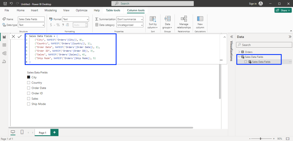 4 field parameter created in power bi