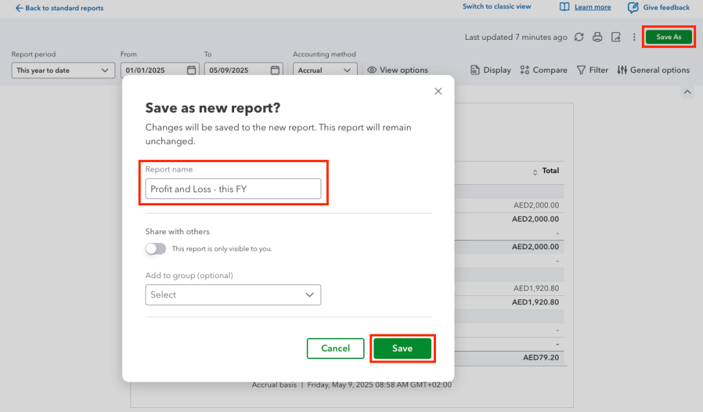 4a quickbooks online reports save report customization in modern view