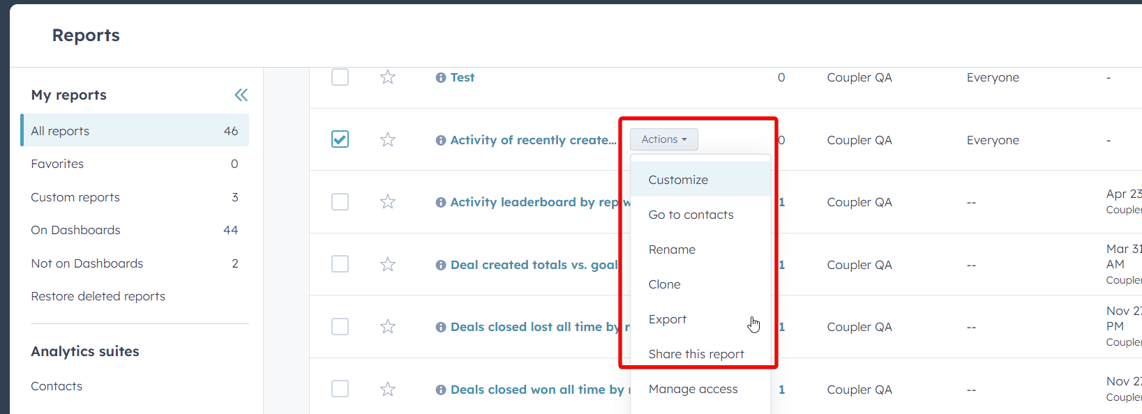 exportar informes hubspot