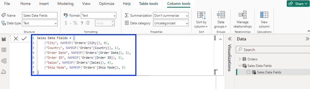 8 view dax queries of field parameters