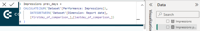 Figure 11. An example of the DATESBETWEEN function