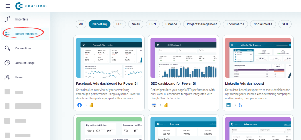 Figure 2.4. Coupler.io s dashboard templates