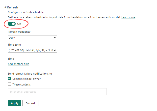 Figure 3.2.2. Power BI Service Schedule data refresh