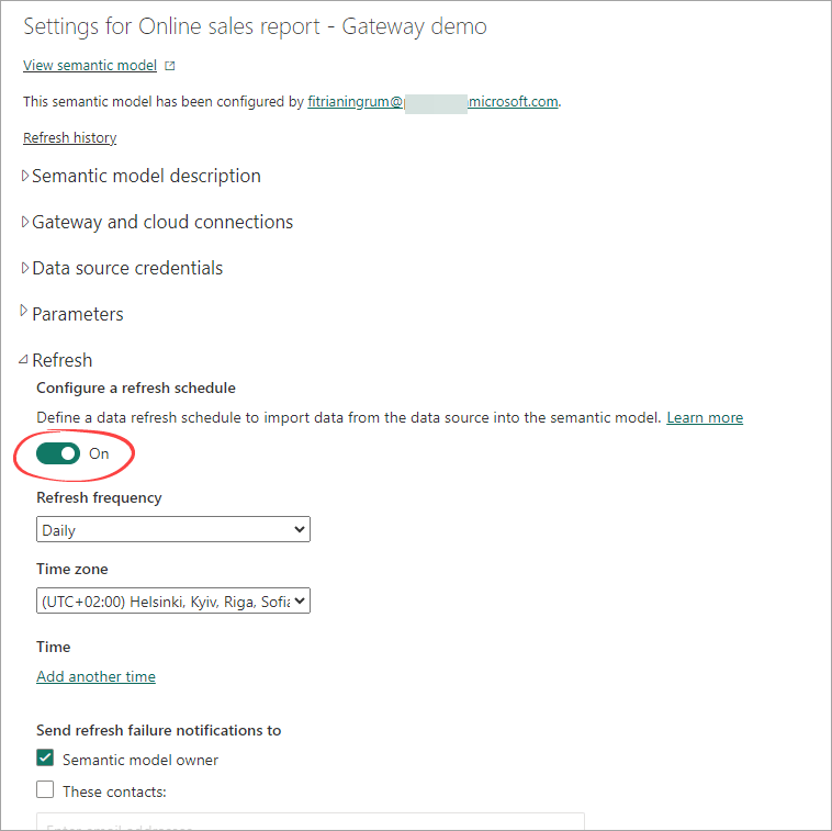 Figure 4.2.3. Configuring a refresh schedule