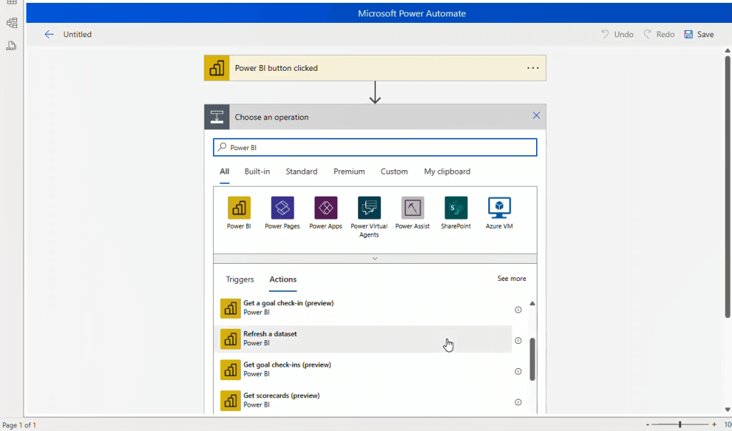 Figure 5.2.4. Choosing an action for the button
