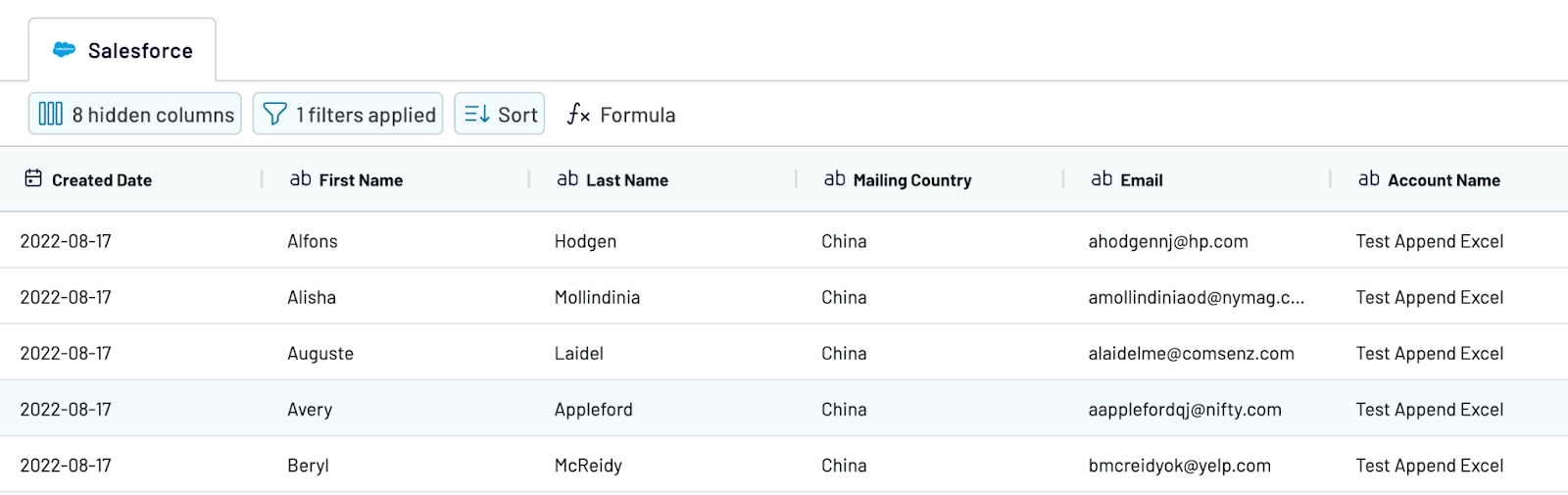 transformación de exportación de datos de salesforce