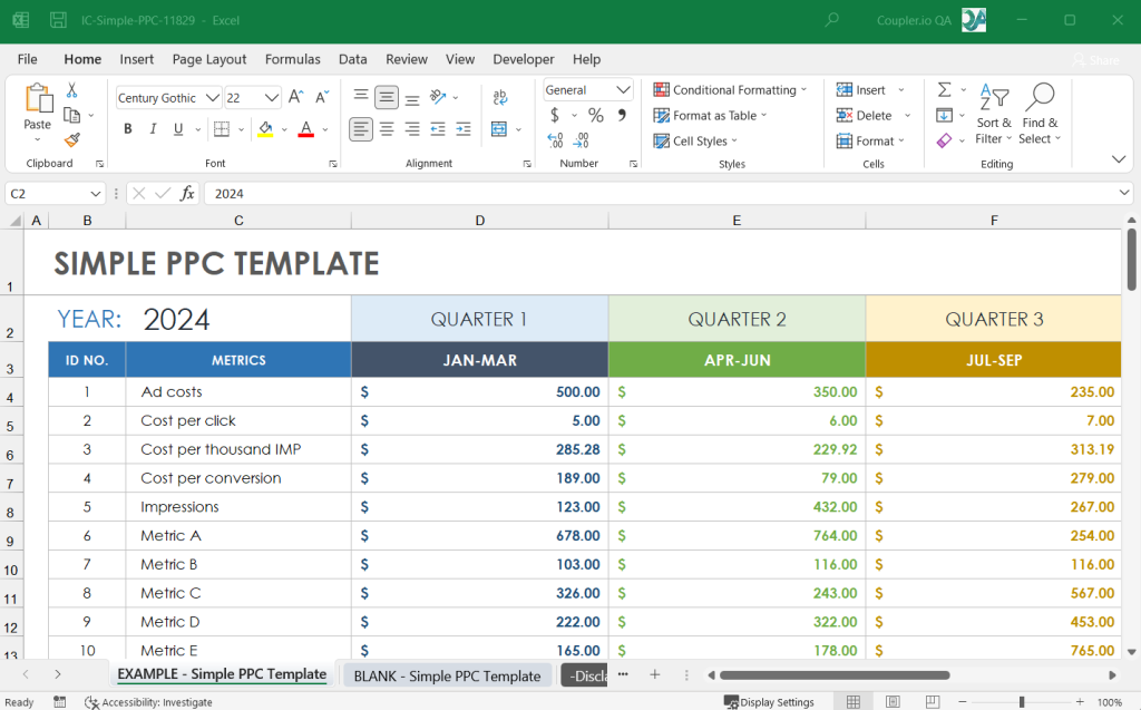 Excel simple PPC template