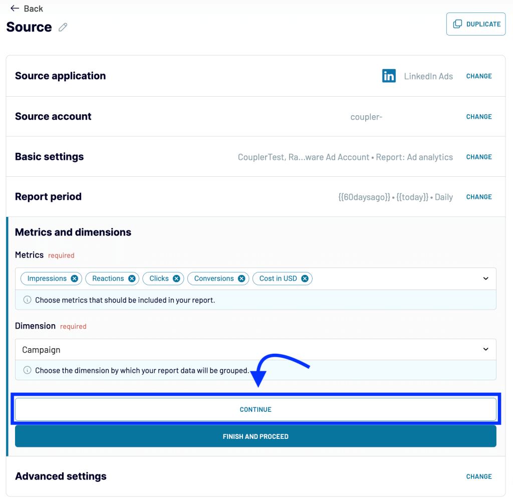 1 export linkedin ads data source settings