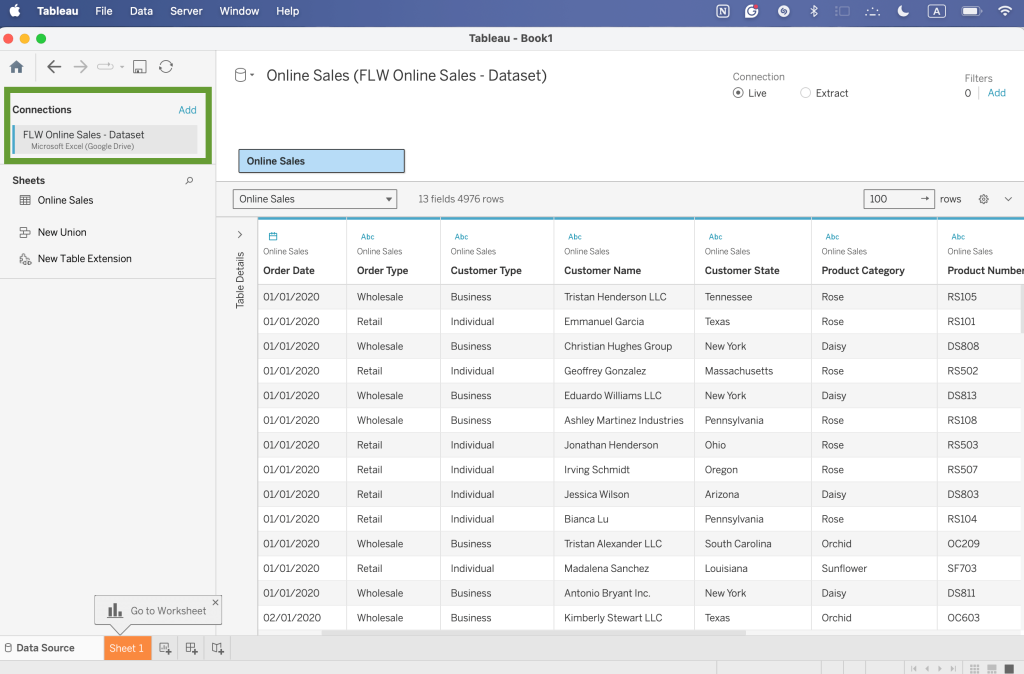 10. Connected Google Sheets source (via Google Drive)