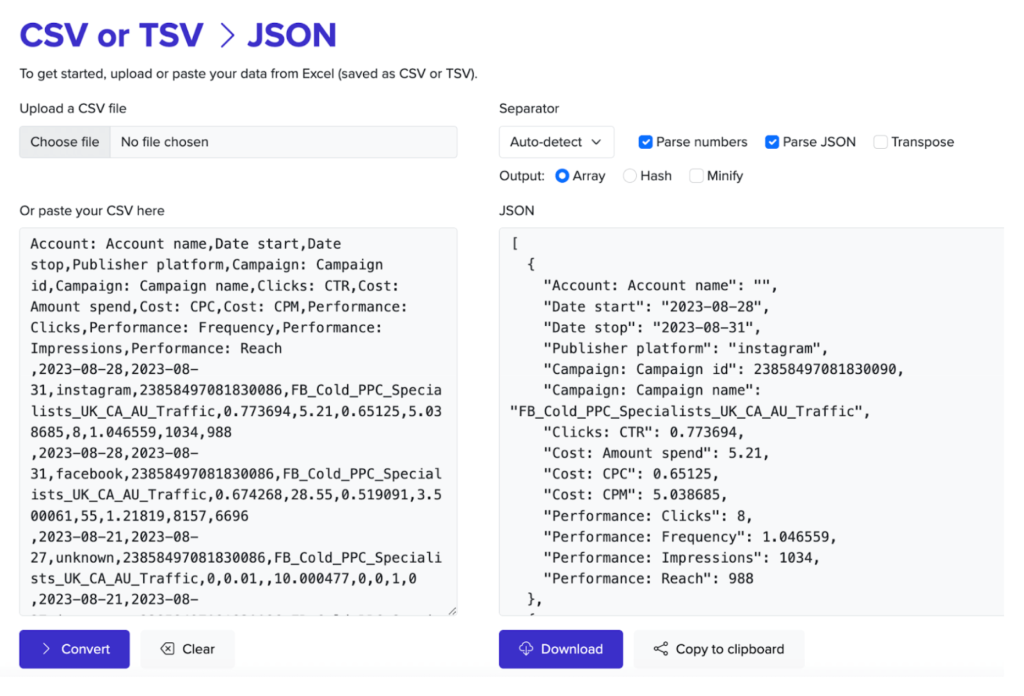 11. convert the CSV file into JSON code