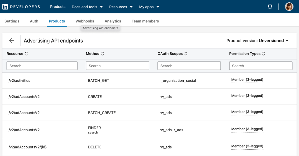 14. LinkedIn Advertising API endpoints 2