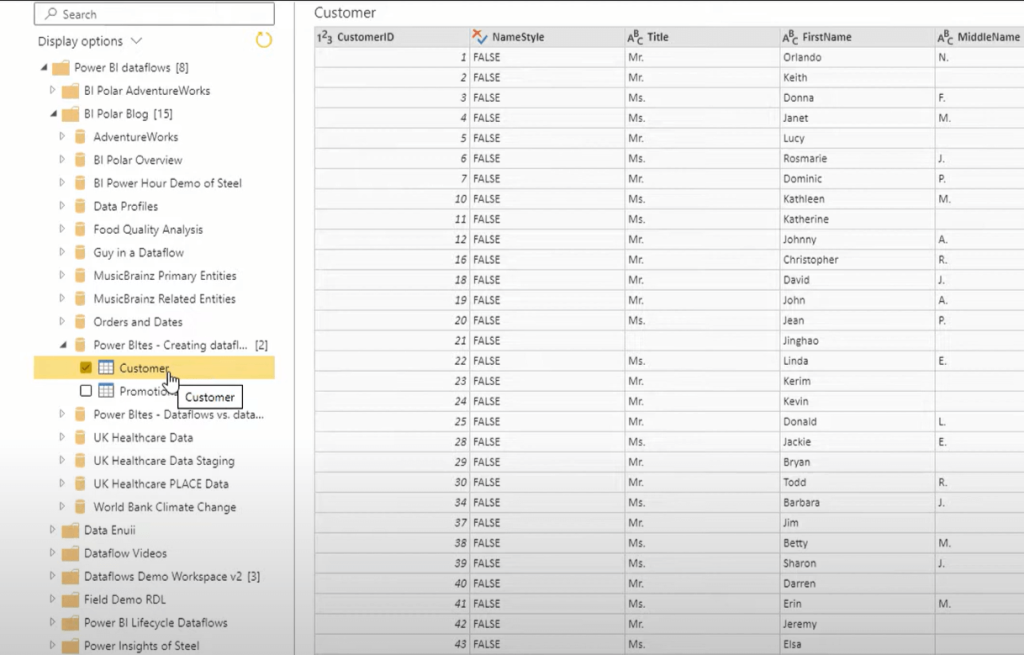 16 linked tables in powerbi dataflows