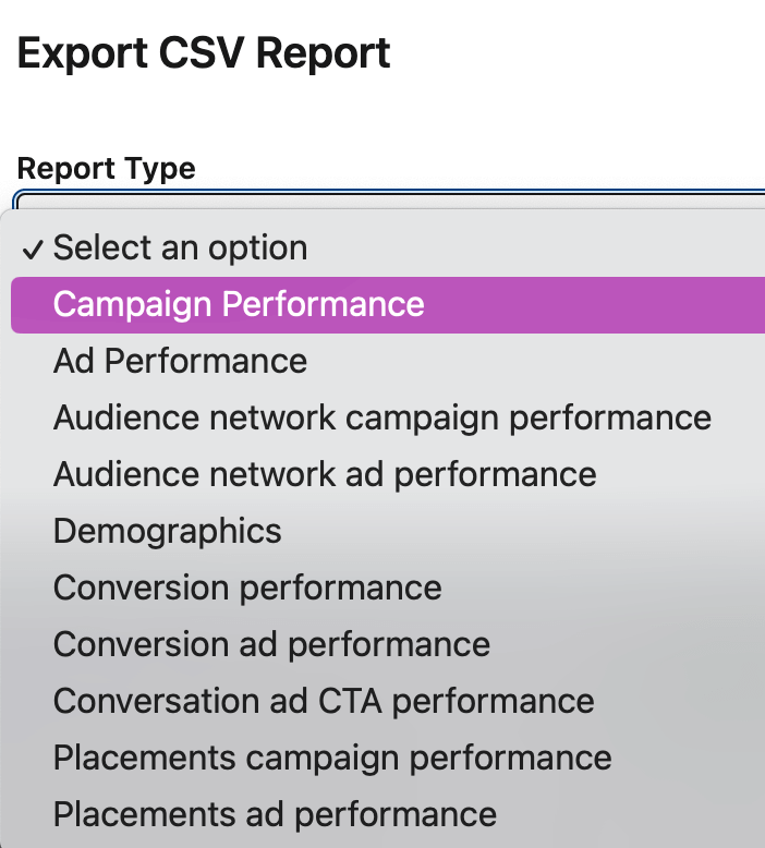 16. select report type