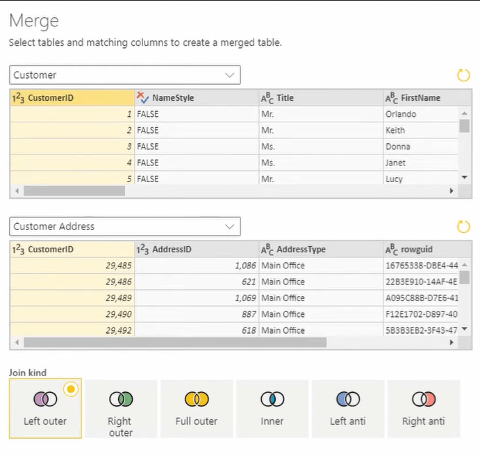 19 select table column for merge
