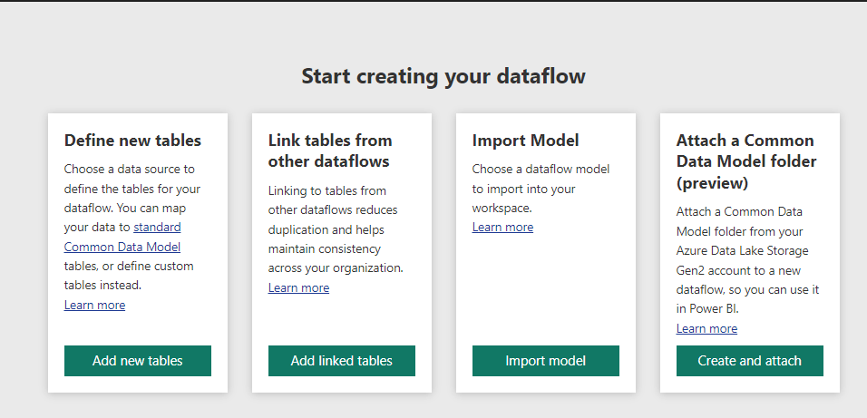 4 options for creating new dataflows
