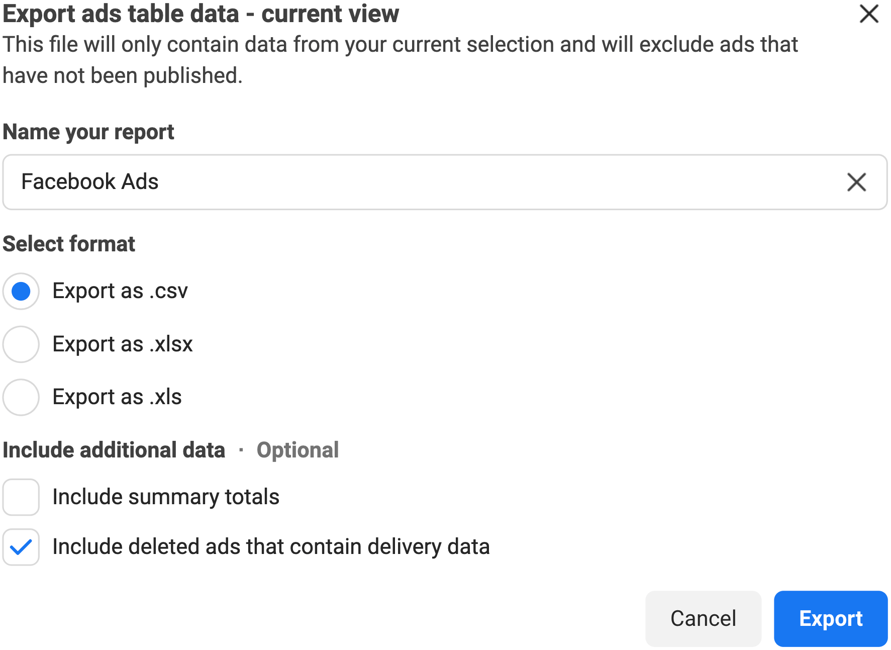 8 export data from Ads Manager