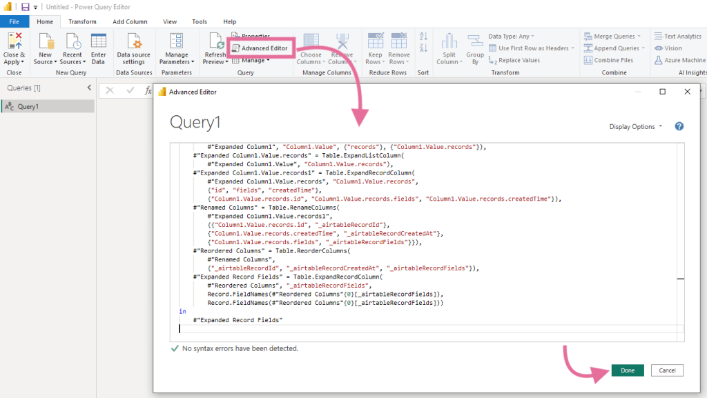 9 insert query script in power bi airtable