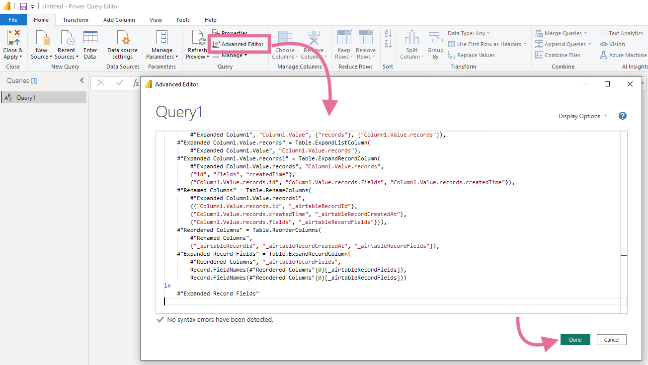 9 insertar script de consulta en power bi airtable