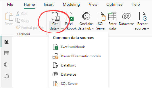 Figure 2.1. The Get Data button in Power BI