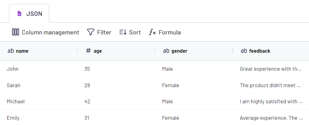 transformação de json para excel