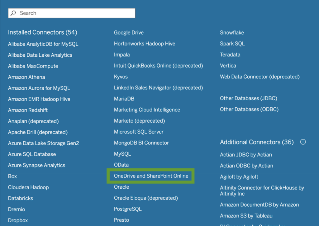 10. Tableau OneDrive connector