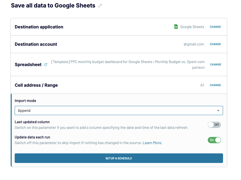 14 Google Sheets destination
